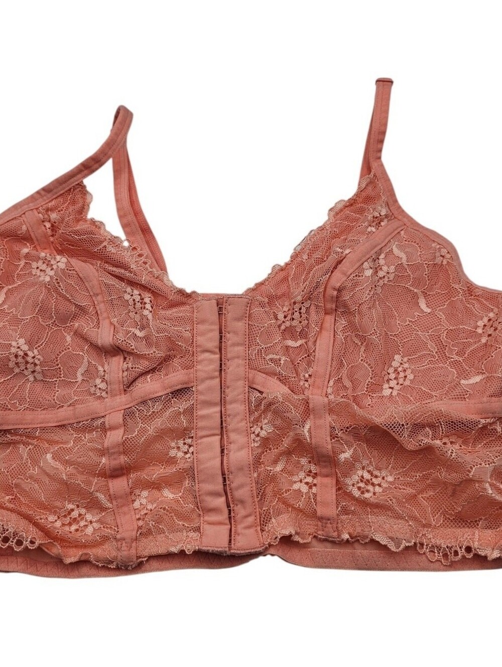 Colsie Womens Sz S Longline Bralette Bra Front Clasp Peach Pink Lace